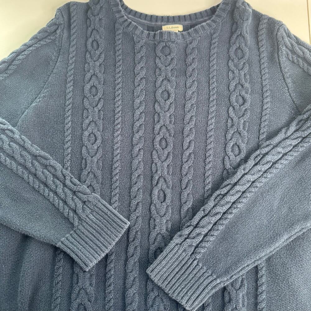 LL Bean SIZE 2X Women 100% cotton Mixed Cable Knit Sweater Blue Heritage
